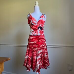 Roberto Cavalli SS2005 Two-Piece Set | Metallic Detail Top & Ruffle Skirt | XL